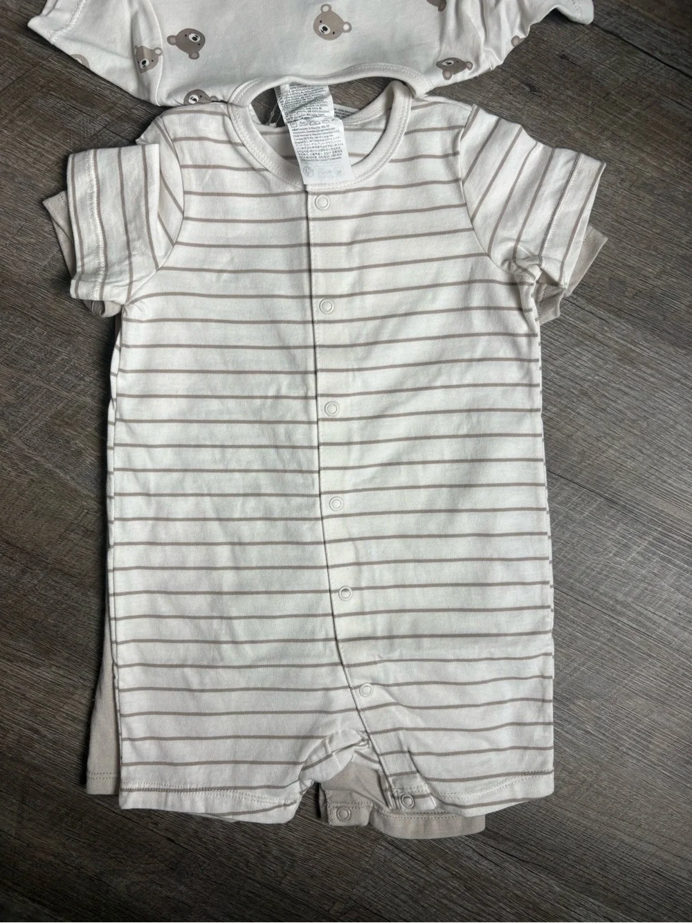 H&M Cream Short-Sleeve Bear Print Pajama Romper Set of 3